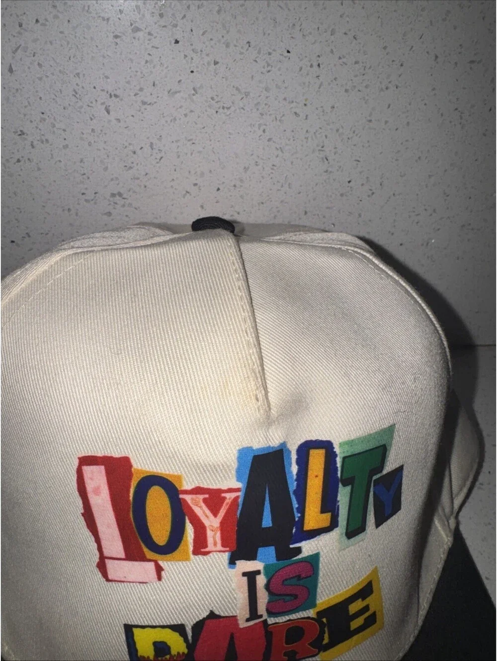 Loyalty Is Rare Trucker Hat Ransom Note Style Cap White Black Foam Snapback